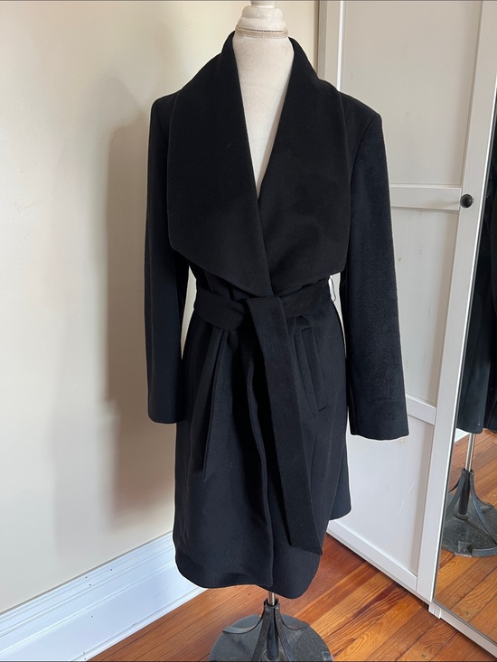 Cole Haan Jackets & Blazers - Cole Haan Signature Black Wool Blend Belted Wrap Coat Shawl Collar Size 12